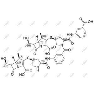 厄他培南雜質51,(4R,5S)-3-(((3S,5S)-5-((3-((2S,4S)-4-(((4R,5S)-2-carboxy-6-((R)-1-hydroxyethyl)-4-methyl-7-oxo-1-azabicyclo[3.2.0]hept-2-en-3-yl)thio)-2-((3-carboxyphenyl)carbamoyl)pyrrolidine-1-carbonyl)phenyl)carbamoyl)pyrrolidin-3-yl)thio)-6-((R)-1-hydroxyethyl)-4-methyl-7-oxo-1-azabicyclo[3.2.0]hept-2-ene-2-carboxylic acid