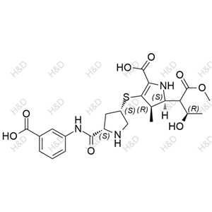 厄他培南雜質(zhì)54,(4R,5S)-3-(((3S,5S)-5-((3-carboxyphenyl)carbamoyl)pyrrolidin-3-yl)thio)-5-((3R)-3-hydroxy-1-methoxy-1-oxobutan-2-yl)-4-methyl-4,5-dihydro-1H-pyrrole-2-carboxylic acid