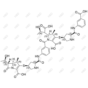 厄他培南雜質(zhì)55,(4R,5S,6S)-3-(((3S,5S)-5-((3-((2S,3R)-5-carboxy-2-((2R)-1-carboxy-2-hydroxypropyl)-4-(((3S,5S)-5-((3-carboxyphenyl)carbamoyl)pyrrolidin-3-yl)thio)-3-methyl-2,3-dihydro-1H-pyrrole-1-carbonyl)phenyl)carbamoyl)pyrrolidin-3-yl)thio)-6-((R)-1-hydroxyethyl)-4-methyl-7-oxo-1-azabicyclo[3.2.0]hept-2-ene-2-carboxylic acid