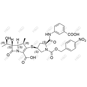 厄他培南杂质59,(4R,5S,6S)-3-(((3S,5S)-5-((3-carboxyphenyl)carbamoyl)-1-(((4-nitrobenzyl)oxy)carbonyl)pyrrolidin-3-yl)thio)-6-((R)-1-hydroxyethyl)-4-methyl-7-oxo-1-azabicyclo[3.2.0]hept-2-ene-2-carboxylic acid