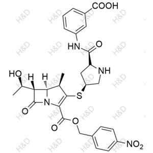 厄他培南雜質(zhì)60,3-((2R,4S)-4-(((4R,5S,6S)-6-((R)-1-hydroxyethyl)-4-methyl-2-(((4-nitrobenzyl)oxy)carbonyl)-7-oxo-1-azabicyclo[3.2.0]hept-2-en-3-yl)thio)pyrrolidine-2-carboxamido)benzoic acid