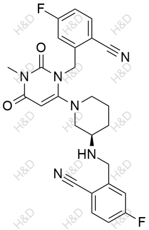 曲格列汀雜質(zhì)N,(R)-2-(((1-(3-(2-cyano-5-fluorobenzyl)-1-methyl-2,6-dioxo-1,2,3,6-tetrahydropyrimidin-4-yl)piperidin-3-yl)amino)methyl)-4-fluorobenzonitrile