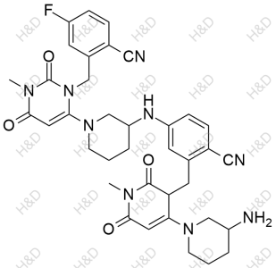 曲格列汀杂质20,2-((4-(3-aminopiperidin-1-yl)-1-methyl-2,6-dioxo-1,2,3,6-tetrahydropyridin-3-yl)methyl)-4-((1-(3-(2-cyano-5-fluorobenzyl)-1-methyl-2,6-dioxo-1,2,3,6-tetrahydropyrimidin-4-yl)piperidin-3-yl)amino)benzonitrile