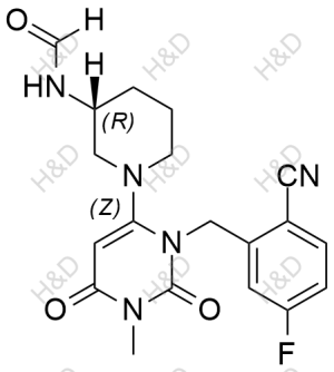 曲格列汀雜質23,(R)-N-(1-(3-(2-cyano-5-fluorobenzyl)-1-methyl-2,6-dioxo-1,2,3,6-tetrahydropyrimidin-4-yl)piperidin-3-yl)formamide