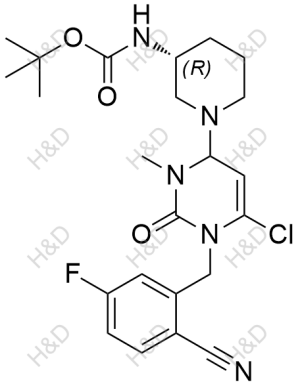 曲格列汀雜質(zhì)46,tert-butyl ((3R)-1-(6-chloro-1-(2-cyano-5-fluorobenzyl)-3-methyl-2-oxo-1,2,3,4-tetrahydropyrimidin-4-yl)piperidin-3-yl)carbamate