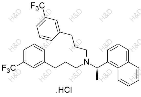 西那卡塞雜質14,(R)-N-(1-(naphthalen-1-yl)ethyl)-3-(3-(trifluoromethyl)phenyl)-N-(3-(3-(trifluoromethyl)phenyl)propyl)propan-1-amine hydrochloride