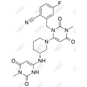 曲格列汀雜質(zhì)M,(R)-4-fluoro-2-((3-methyl-6-(3-((1-methyl-2,6-dioxo-1,2,3,6-tetrahydropyrimidin-4-yl)amino)piperidin-1-yl)-2,4-dioxo-3,4-dihydropyrimidin-1(2H)-yl)methyl)benzonitrile