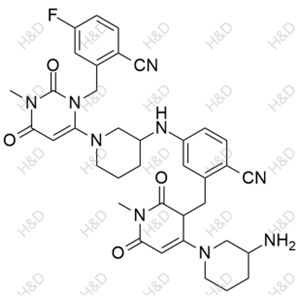 曲格列汀雜質(zhì)20,2-((4-(3-aminopiperidin-1-yl)-1-methyl-2,6-dioxo-1,2,3,6-tetrahydropyridin-3-yl)methyl)-4-((1-(3-(2-cyano-5-fluorobenzyl)-1-methyl-2,6-dioxo-1,2,3,6-tetrahydropyrimidin-4-yl)piperidin-3-yl)amino)benzonitrile