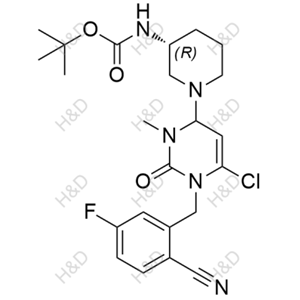 曲格列汀雜質(zhì)46,tert-butyl ((3R)-1-(6-chloro-1-(2-cyano-5-fluorobenzyl)-3-methyl-2-oxo-1,2,3,4-tetrahydropyrimidin-4-yl)piperidin-3-yl)carbamate