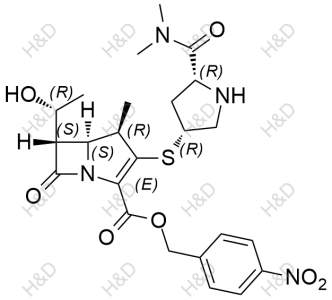 美羅培南雜質(zhì)2,(4R,5S,6S)-4-nitrobenzyl 3-(((3R,5R)-5-(dimethylcarbamoyl)pyrrolidin-3-yl)thio)-6-((R)-1-hydroxyethyl)-4-methyl-7-oxo-1-azabicyclo[3.2.0]hept-2-ene-2-carboxylate