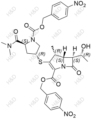 美羅培南雜質21,(4R,5S,6S)-4-nitrobenzyl 3-(((3R,5S)-5-(dimethylcarbamoyl)-1-(((4-nitrobenzyl)oxy)carbonyl)pyrrolidin-3-yl)thio)-6-((R)-1-hydroxyethyl)-4-methyl-7-oxo-1-azabicyclo[3.2.0]hept-2-ene-2-carboxylate