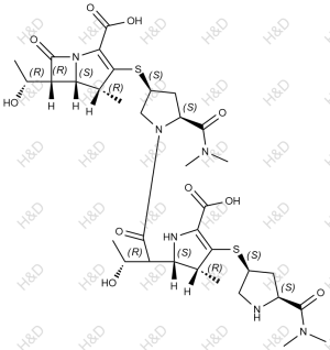 美羅培南雜質(zhì)25,(4R,5S,6R)-3-(((3S,5S)-1-((3R)-2-((2S,3R)-5-carboxy-4-(((3S,5S)-5-(dimethylcarbamoyl)pyrrolidin-3-yl)thio)-3-methyl-2,3-dihydro-1H-pyrrol-2-yl)-3-hydroxybutanoyl)-5-(dimethylcarbamoyl)pyrrolidin-3-yl)thio)-6-((R)-1-hydroxyethyl)-4-methyl-7-oxo-1-azabicyclo[3.2.0]hept-2-ene-2-carboxylic acid