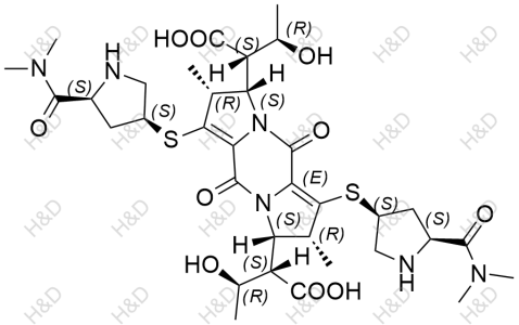 美羅培南雜質(zhì)26,(2S,2'S,3R,3'R)-2,2'-((2R,3S,7R,8S)-1,6-bis(((3S,5S)-5-(dimethylcarbamoyl)pyrrolidin-3-yl)thio)-2,7-dimethyl-5,10-dioxo-2,3,5,7,8,10-hexahydrodipyrrolo[1,2-a:1',2'-d]pyrazine-3,8-diyl)bis(3-hydroxybutanoic acid)