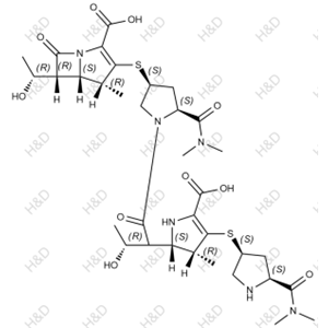 美羅培南雜質(zhì)25,(4R,5S,6R)-3-(((3S,5S)-1-((3R)-2-((2S,3R)-5-carboxy-4-(((3S,5S)-5-(dimethylcarbamoyl)pyrrolidin-3-yl)thio)-3-methyl-2,3-dihydro-1H-pyrrol-2-yl)-3-hydroxybutanoyl)-5-(dimethylcarbamoyl)pyrrolidin-3-yl)thio)-6-((R)-1-hydroxyethyl)-4-methyl-7-oxo-1-azabicyclo[3.2.0]hept-2-ene-2-carboxylic acid