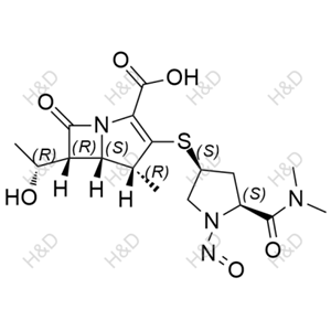 美羅培南雜質(zhì)28,(4R,5S,6R)-3-(((3S,5S)-5-(dimethylcarbamoyl)-1-nitrosopyrrolidin-3-yl)thio)-6-((R)-1-hydroxyethyl)-4-methyl-7-oxo-1-azabicyclo[3.2.0]hept-2-ene-2-carboxylic acid