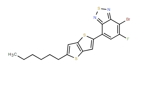 7-bromo-6-fluoro-4-(5-hexylthieno[3,2-b]thien-2-yl)benzo[c][1,2,5]thiadiazole,7-bromo-6-fluoro-4-(5-hexylthieno[3,2-b]thien-2-yl)benzo[c][1,2,5]thiadiazole