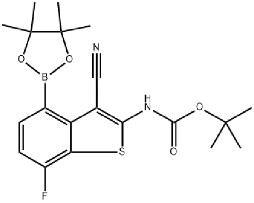 叔丁基(3-氰基-7-氟-4-(4,4,5,5-四甲基-1,3,2-二氧苯并呋喃-2-基)苯并[B]噻吩-2-甲基)氨基甲酸酯,INDEX NAME NOT YET ASSIGNED