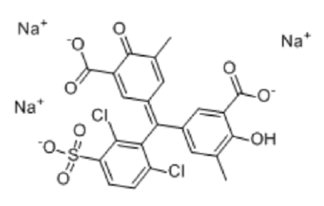 5-[(3-羧基-5-甲基-4-氧代-2,5-環(huán)己二烯-1-亞基)(2,6-二氯-3-磺基苯基)甲基]-2-羥基-3-甲基苯甲酸三鈉鹽,5-((3-Carboxy-5-methyl-4-oxo-2,5-cyclohexadien-1-ylidene)(2,6-dichloro-3-sulfophenyl)methyl)-2-hydroxy-3-methylbenzoic acid trisodium salt