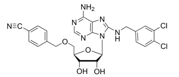 4-((((2R,3S,4R,5R)-5-(6-氨基-8-(3,4-二氯芐基)氨基)-9H-嘌呤-9-基)-3,4-二羥四氫呋喃-2-基)甲氧基)甲基)苯甲腈,5'-O-[(4-Cyanophenyl)methyl]-8-[[(3,4-dichlorophenyl)methyl]amino]-adenosine