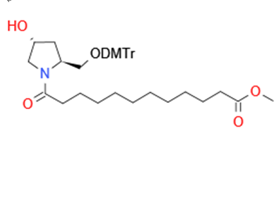 12-((2S,4R)-2-((雙(4-甲氧基苯基)(苯基)甲氧基)甲基)-4-羥基吡咯烷-1-基)-12-氧代十二烷酸,methyl 12-((2S,4R)-2-((bis(4-methoxyphenyl)(phenyl)methoxy)methyl)-4-hydroxypyrrolidin-1-yl)-12-oxododecanoate