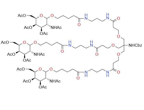 TRI-GALNAC(OAC)3 CBZ,(2R,3R,4R,5R,6R)-3,4-bis(acetyloxy)-6-(4-[(3-(3-(2-{[(benzyloxy)carbonyl]amino}-3-(2-[(3-(5-{[(2R,3R,4R,5R,6R)-4,5-bis(acetyloxy)-6-[(acetyloxy)methyl]-3-acetamidooxepan-2-yl]oxy}pentanamido)propyl)carbamoyl]ethoxy)-2-[(2-[(3-(5-{[(2R,3R,4R,5R,6R)-4,5-bis(acetyloxy)-6-[(acetyloxy)methyl]-3-acetamidooxepan-2-yl]oxy}pentanamido)propyl)carbamoyl]ethoxy)methyl]propoxy)propanamido)propyl)carbamoyl]butoxy)-5-acetamidooxepan-2-yl]methyl acetate