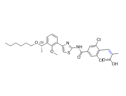 蘆曲泊帕雜質06,(S,Z)-3-(2,6-dichloro-4-((4-(3-(1-(hexyloxy)ethyl)-2-methoxyphenyl)thiazol-2-yl)carbamoyl)phenyl)-2-methylacrylic acid