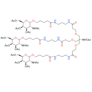 TRI-GALNAC(OAC)3 CBZ,(2R,3R,4R,5R,6R)-3,4-bis(acetyloxy)-6-(4-[(3-(3-(2-{[(benzyloxy)carbonyl]amino}-3-(2-[(3-(5-{[(2R,3R,4R,5R,6R)-4,5-bis(acetyloxy)-6-[(acetyloxy)methyl]-3-acetamidooxepan-2-yl]oxy}pentanamido)propyl)carbamoyl]ethoxy)-2-[(2-[(3-(5-{[(2R,3R,4R,5R,6R)-4,5-bis(acetyloxy)-6-[(acetyloxy)methyl]-3-acetamidooxepan-2-yl]oxy}pentanamido)propyl)carbamoyl]ethoxy)methyl]propoxy)propanamido)propyl)carbamoyl]butoxy)-5-acetamidooxepan-2-yl]methyl acetate