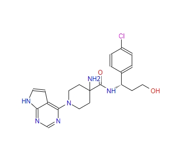 4-氨基-N-[(1S)-1-(4-氯苯基)-3-羥基丙基]-1-(7H-吡咯并[2,3-D]嘧啶-4-基)-4-哌啶甲酰胺,AZD5363