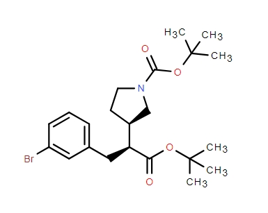 (S)-3-(3-溴苯基)-2-[(R)-1-BOC-3-吡咯烷基]丙酸叔丁酯,3-Pyrrolidineacetic acid, α-[(3-bromophenyl)methyl]-1-[(1,1-dimethylethoxy)carbonyl]-, 1,1-dimethylethyl ester, (αS,3R)-