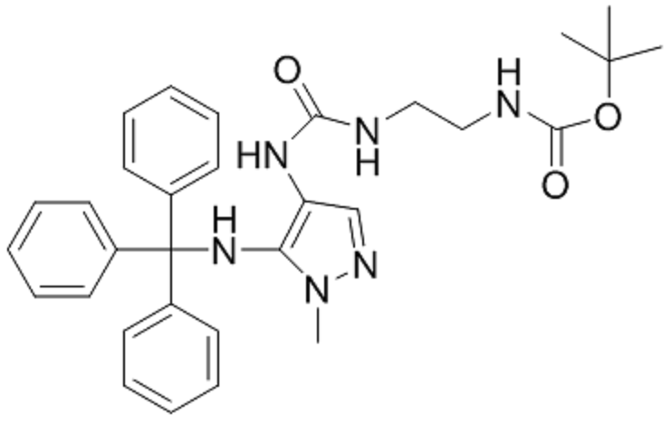[2-[[[1-甲基-5-[(三苯甲基)氨基]-1H-吡唑-4-基]氨基甲?；鵠氨基]乙基]氨基甲酸叔丁酯,N-[2-[[[[1-Methyl-5-[(triphenylmethyl)amino]-1H-pyrazol-4-yl]amino]carbonyl]amino]ethyl]carbamic acid tert-butyl ester
