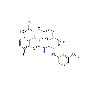 來特莫韋雜質(zhì) 19,(S)-2-(8-fluoro-3-(2-methoxy-5-(trifluoromethyl)phenyl)-2-((2-((3-methoxyphenyl)amino)ethyl)amino)-3,4-dihydroquinazolin-4-yl)acetic acid