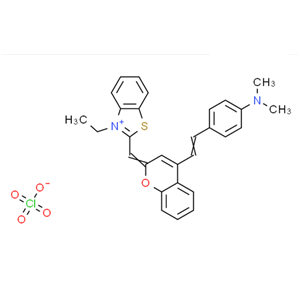 Benzothiazolium, 2-[[4-[2-[4-(dimethylamino)phenyl]ethenyl]-2H-1-benzopyran-2-ylidene]methyl]-3-ethyl-, perchlorate (1:1),Benzothiazolium, 2-[[4-[2-[4-(dimethylamino)phenyl]ethenyl]-2H-1-benzopyran-2-ylidene]methyl]-3-ethyl-, perchlorate (1:1)