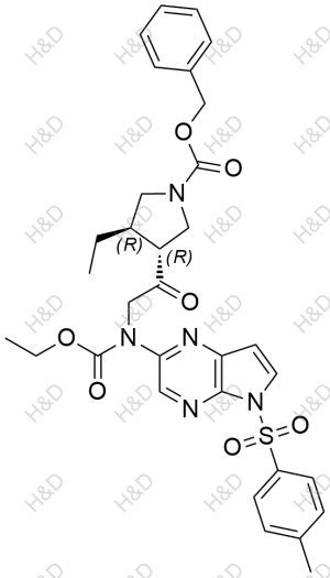 烏帕替尼雜質(zhì)27,(3R,4R)-benzyl 3-(2-((ethoxycarbonyl)(5-tosyl-5H-pyrrolo[2,3-b]pyrazin-2-yl)amino)acetyl)-4-ethylpyrrolidine-1-carboxylate