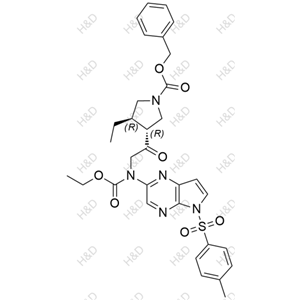 烏帕替尼雜質(zhì)27,(3R,4R)-benzyl 3-(2-((ethoxycarbonyl)(5-tosyl-5H-pyrrolo[2,3-b]pyrazin-2-yl)amino)acetyl)-4-ethylpyrrolidine-1-carboxylate