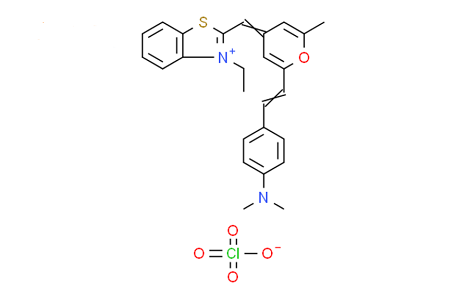 Benzothiazolium, 2-[[2-[2-[4-(dimethylamino)phenyl]ethenyl]-6-methyl-4H-pyran-4-ylidene]methyl]-3-ethyl-, perchlorate (1:1),Benzothiazolium, 2-[[2-[2-[4-(dimethylamino)phenyl]ethenyl]-6-methyl-4H-pyran-4-ylidene]methyl]-3-ethyl-, perchlorate (1:1)