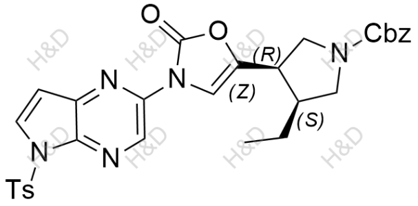 烏帕替尼雜質(zhì)115,(3S,4R)-benzyl 3-ethyl-4-(2-oxo-3-(5-tosyl-5H-pyrrolo[2,3-b]pyrazin-2-yl)-2,3-dihydrooxazol-5-yl)pyrrolidine-1-carboxylate