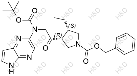 烏帕替尼雜質(zhì)132,(3R,4S)-benzyl 3-(2-((tert-butoxycarbonyl)(5H-pyrrolo[2,3-b]pyrazin-2-yl)amino)acetyl)-4-ethylpyrrolidine-1-carboxylate