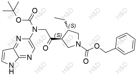 烏帕替尼雜質(zhì)133,(3S,4S)-benzyl 3-(2-((tert-butoxycarbonyl)(5H-pyrrolo[2,3-b]pyrazin-2-yl)amino)acetyl)-4-ethylpyrrolidine-1-carboxylate