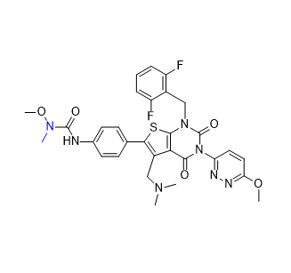 瑞盧戈利雜質(zhì)20,3-(4-(1-(2,6-difluorobenzyl)-5-((dimethylamino)methyl)-3-(6-methoxypyridazin-3-yl)-2,4-dioxo-1,2,3,4-tetrahydrothieno[2,3-d]pyrimidin-6-yl)phenyl)-1-methoxy-1-methylurea