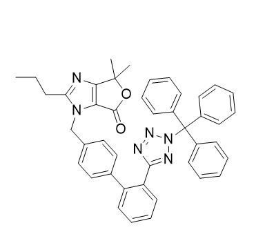 奧美沙坦酯雜質G,6,6-dimethyl-2-propyl-3-((2'-(2-trityl-2H-tetrazol-5-yl)-[1,1'-biphenyl]-4-yl)methyl)-3,6-dihydro-4H-furo[3,4-d]imidazol-4-one