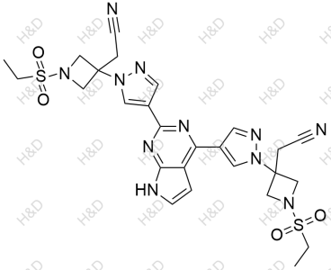 巴瑞替尼杂质7,2,2'-(3,3'-(4,4'-(7H-pyrrolo[2,3-d]pyrimidine-2,4-diyl)bis(1H-pyrazole-4,1-diyl))bis(1-(ethylsulfonyl)azetidine-3,3-diyl))diacetonitrile