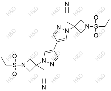 巴瑞替尼雜質(zhì)59,2,2'-(3,3'-(1H,1'H-[4,4'-bipyrazole]-1,1'-diyl)bis(1-(ethylsulfonyl)azetidine-3,3-diyl))diacetonitrile