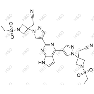 2,2'-(3,3'-(4,4'-(7H-pyrrolo[2,3-d]pyrimidine-2,4-diyl)bis(1H-pyrazole-4,1-diyl))bis(1-(ethylsulfonyl)azetidine-3,3-diyl))diacetonitrile	巴瑞替尼杂质7