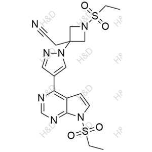 巴瑞替尼雜質(zhì)25,2-(1-(ethylsulfonyl)-3-(4-(7-(ethylsulfonyl)-7H-pyrrolo[2,3-d]pyrimidin-4-yl)-1H-pyrazol-1-yl)azetidin-3-yl)acetonitrile