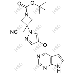 tert-butyl 3-(4-((7H-pyrrolo[2,3-d]pyrimidin-4-yl)oxy)-1H-pyrazol-1-yl)-3-(cyanomethyl)azetidine-1-carboxylate	巴瑞替尼杂质29