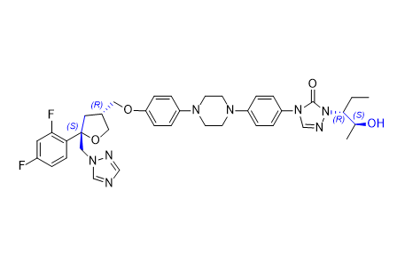 泊沙康唑雜質(zhì)12,4-(4-(4-(4-(((3R,5S)-5-((1H-1,2,4-triazol-1-yl)methyl)-5-(2,4-difluorophenyl)tetrahydrofuran-3-yl)methoxy)phenyl)piperazin-1-yl)phenyl)-1-((2S,3R)-2-hydroxypentan-3-yl)-1H-1,2,4-triazol-5(4H)-one