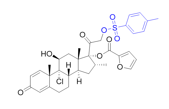 糠酸莫米松雜質(zhì) 40,(8S,9R,10S,11S,13S,14S,16R,17R)-9-chloro-11-hydroxy-10,13,16- trimethyl-3-oxo-17-(2-(tosyloxy)acetyl)-6,7,8,9,10,11,12,13,14,15,16, 17-dodecahydro-3H-cyclopenta[a]phenanthren-17-yl furan-2- carboxylate