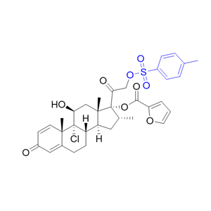 糠酸莫米松雜質(zhì) 40,(8S,9R,10S,11S,13S,14S,16R,17R)-9-chloro-11-hydroxy-10,13,16- trimethyl-3-oxo-17-(2-(tosyloxy)acetyl)-6,7,8,9,10,11,12,13,14,15,16, 17-dodecahydro-3H-cyclopenta[a]phenanthren-17-yl furan-2- carboxylate