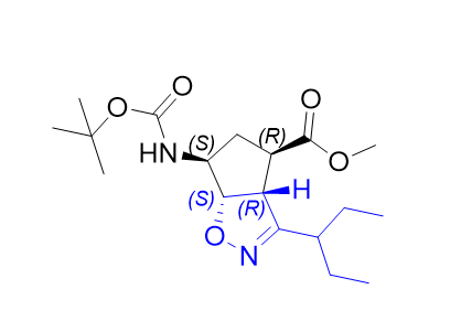 帕拉米韋雜質(zhì)28,methyl (3aR,4R,6S,6aS)-6-((tert-butoxycarbonyl)amino)-3-(pentan-3- yl)-3a,5,6,6a-tetrahydro-4H-cyclopenta[d]isoxazole-4-carboxylate