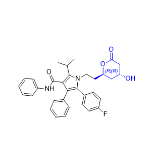 阿托伐他汀鈣雜質(zhì)H,5-(4-fluorophenyl)-1-(2-((2R,4R)-4-hydroxy-6-oxotetrahydro2H-pyran-2-yl)ethyl)-2-isopropyl-N,4-diphenyl-1H-pyrrole-3-carboxamide